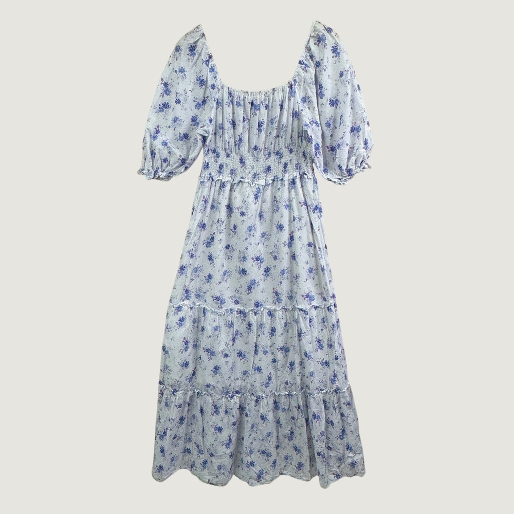 LoveShackFancy x‎ Target Dress S White Blue Floral Puff Sleeve Cottagecore Maxi